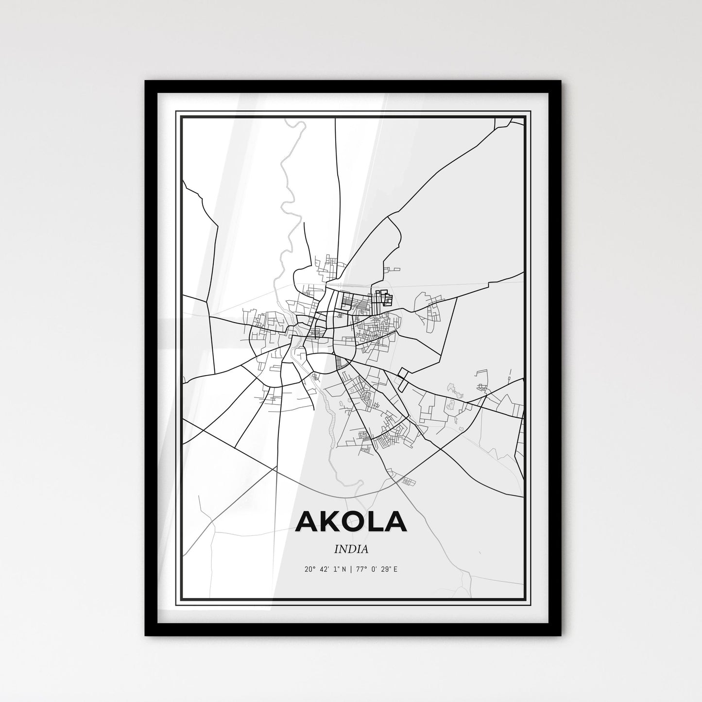 Akola India - Scandinavian Style City Map for Modern Home Decor