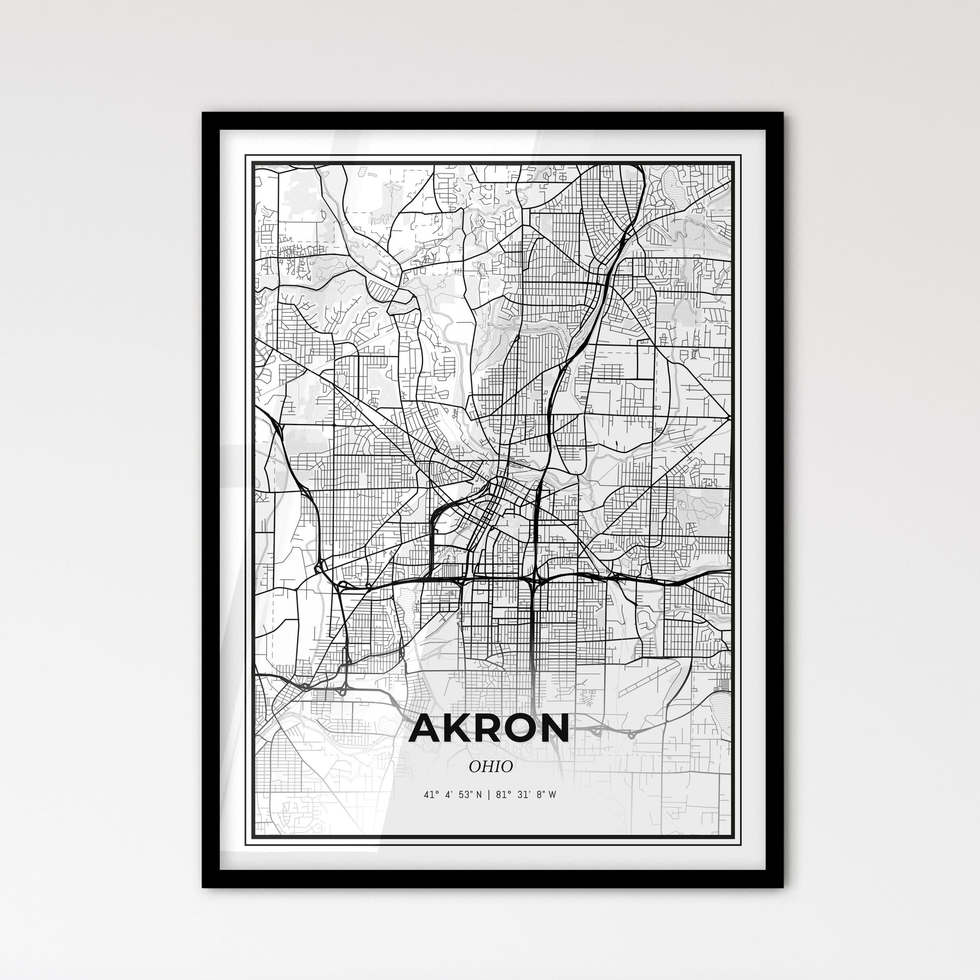 Akron Ohio - Scandinavian Style City Map for Modern Home Decor