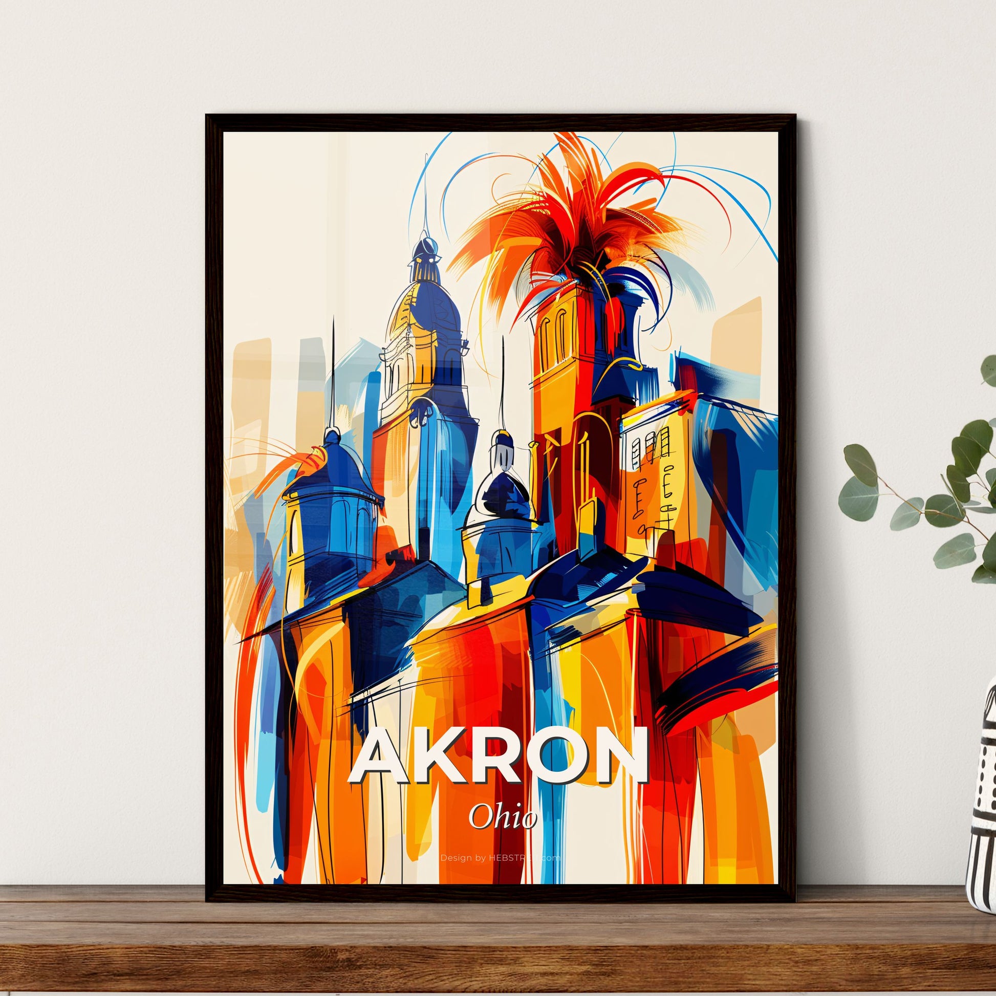 Vibrant Akron, Ohio - A Colorful Drawing Of A Building