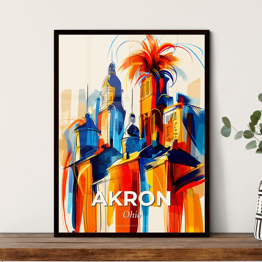 Vibrant Akron, Ohio - A Colorful Drawing Of A Building