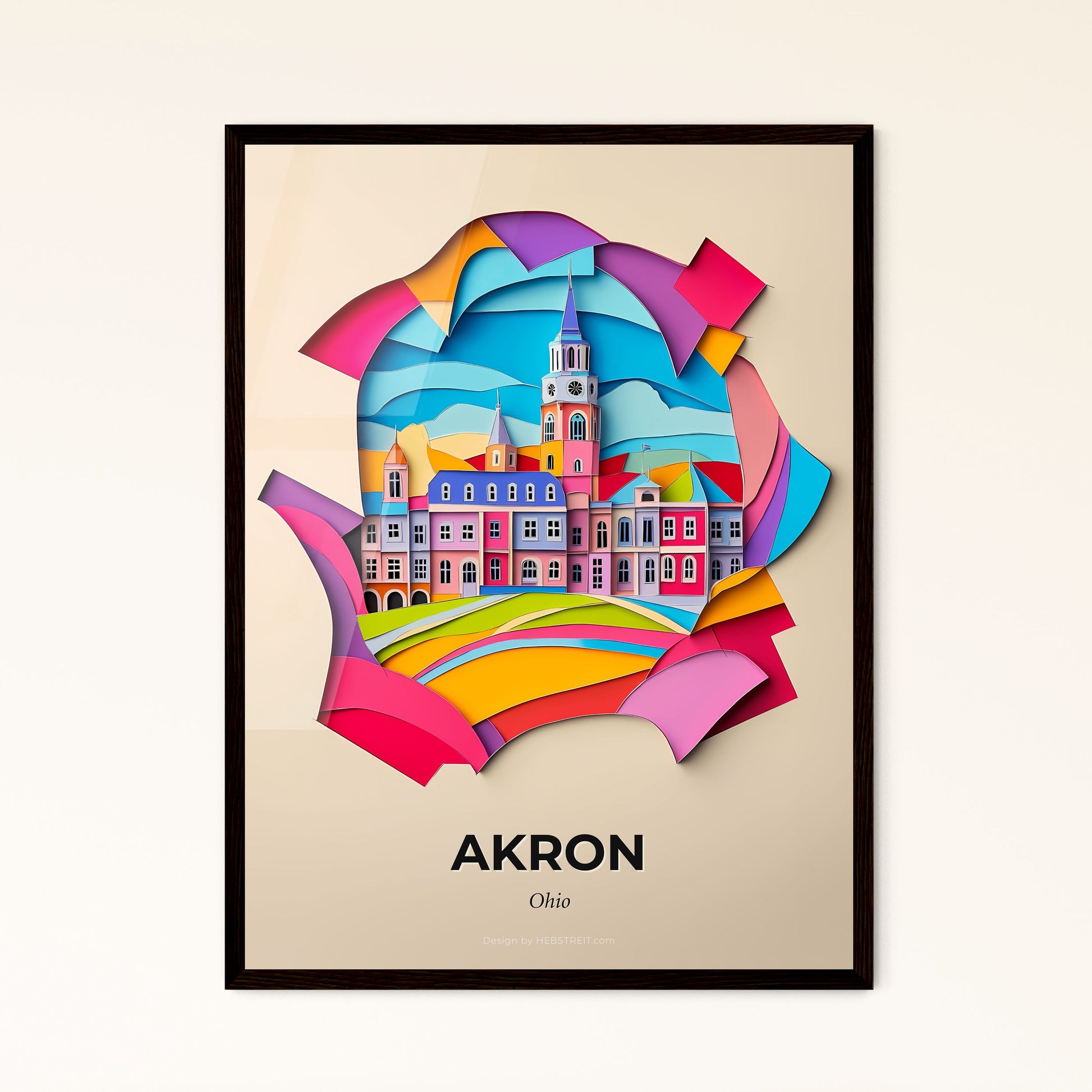 Vivid Akron, Ohio - a paper cut of a building with a clock tower