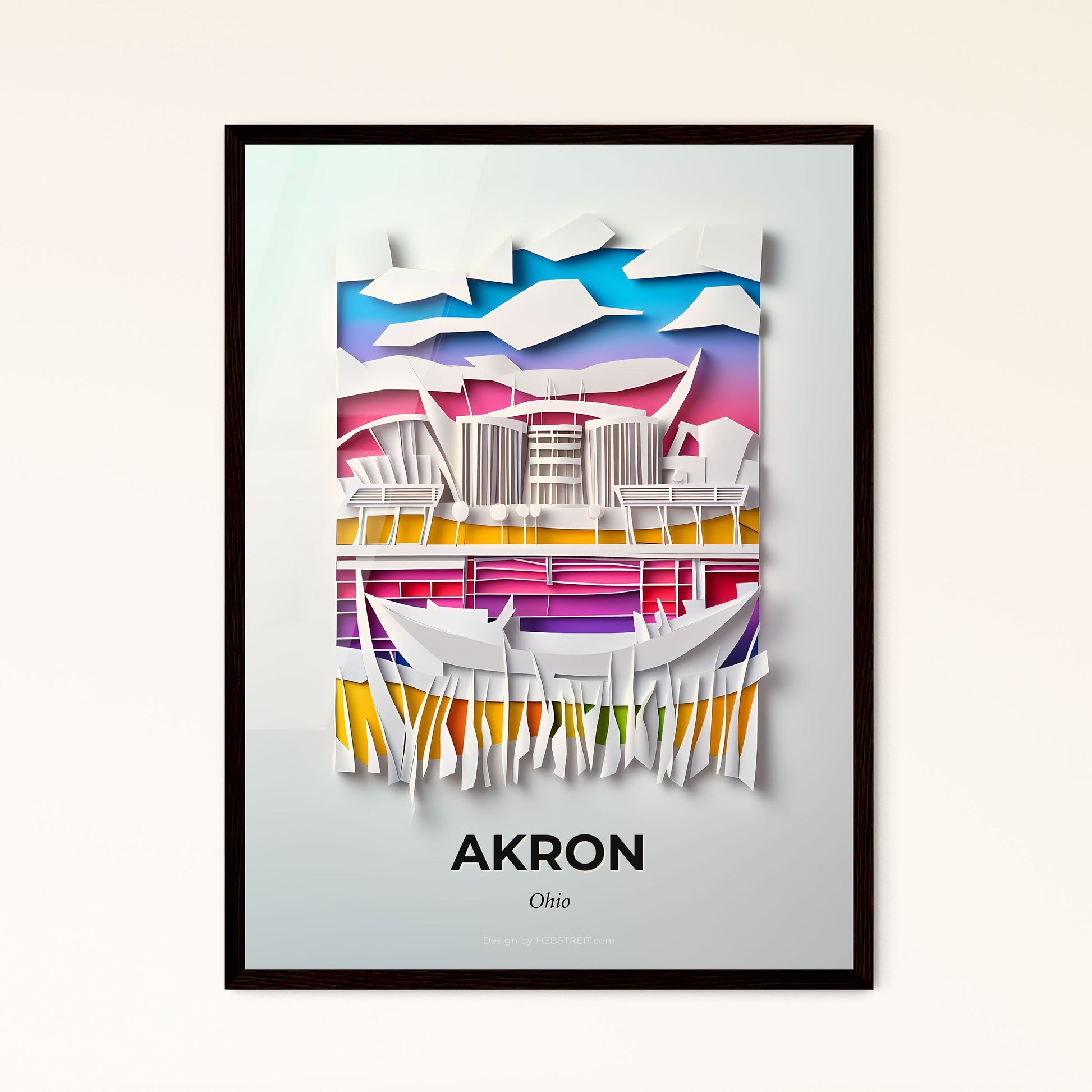 Vivid Akron, Ohio - a paper cut of a building with a boat in the water