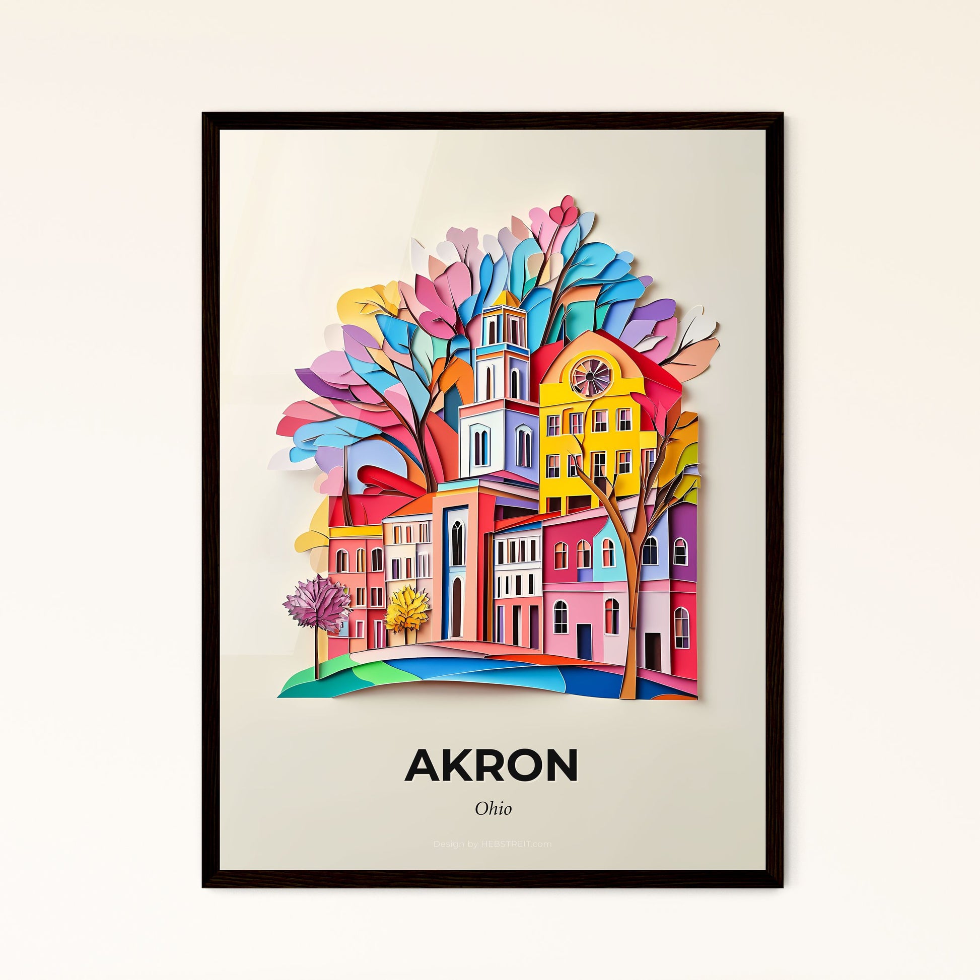 Vivid Akron, Ohio - a colorful city with a clock tower and trees