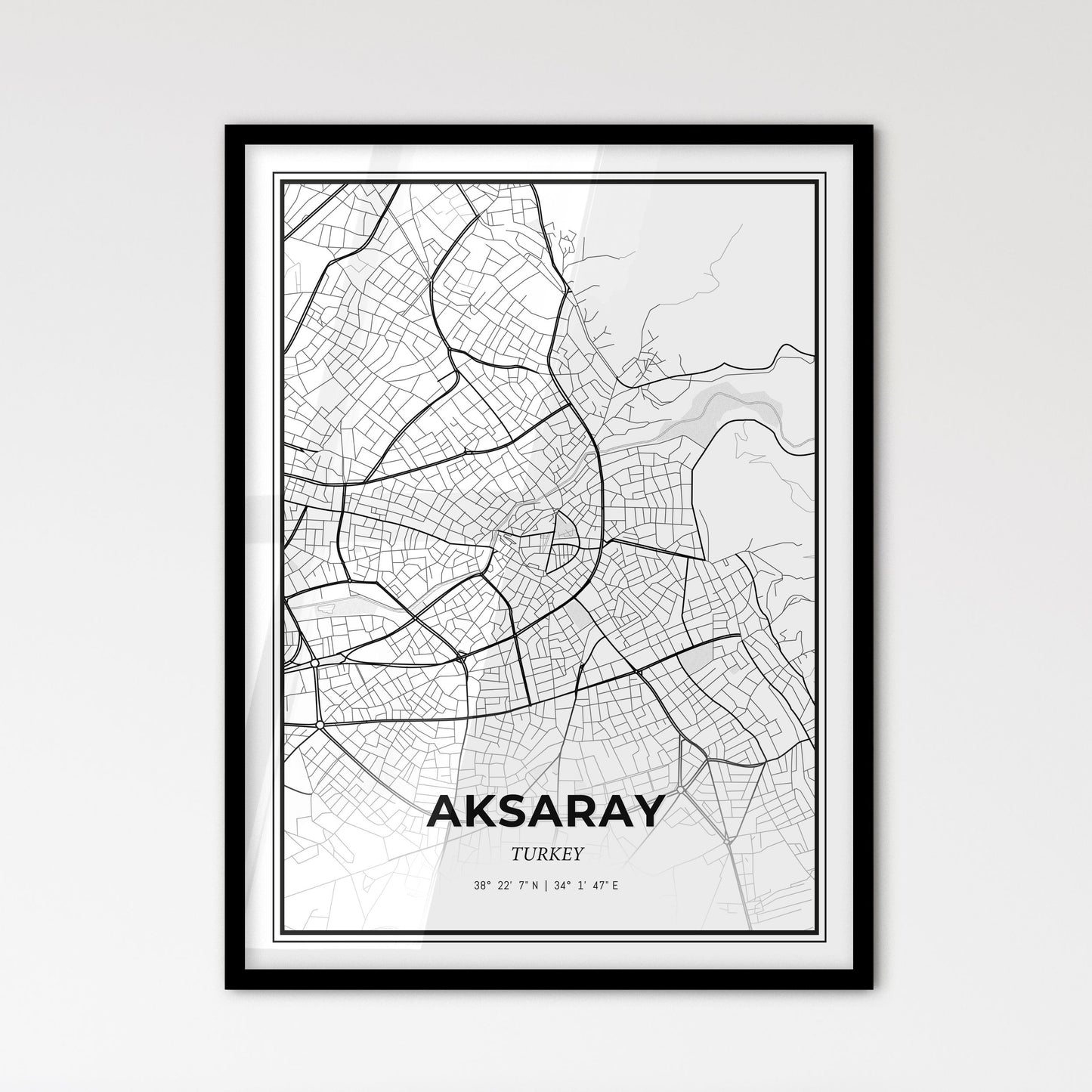 Aksaray Turkey - Scandinavian Style City Map for Modern Home Decor