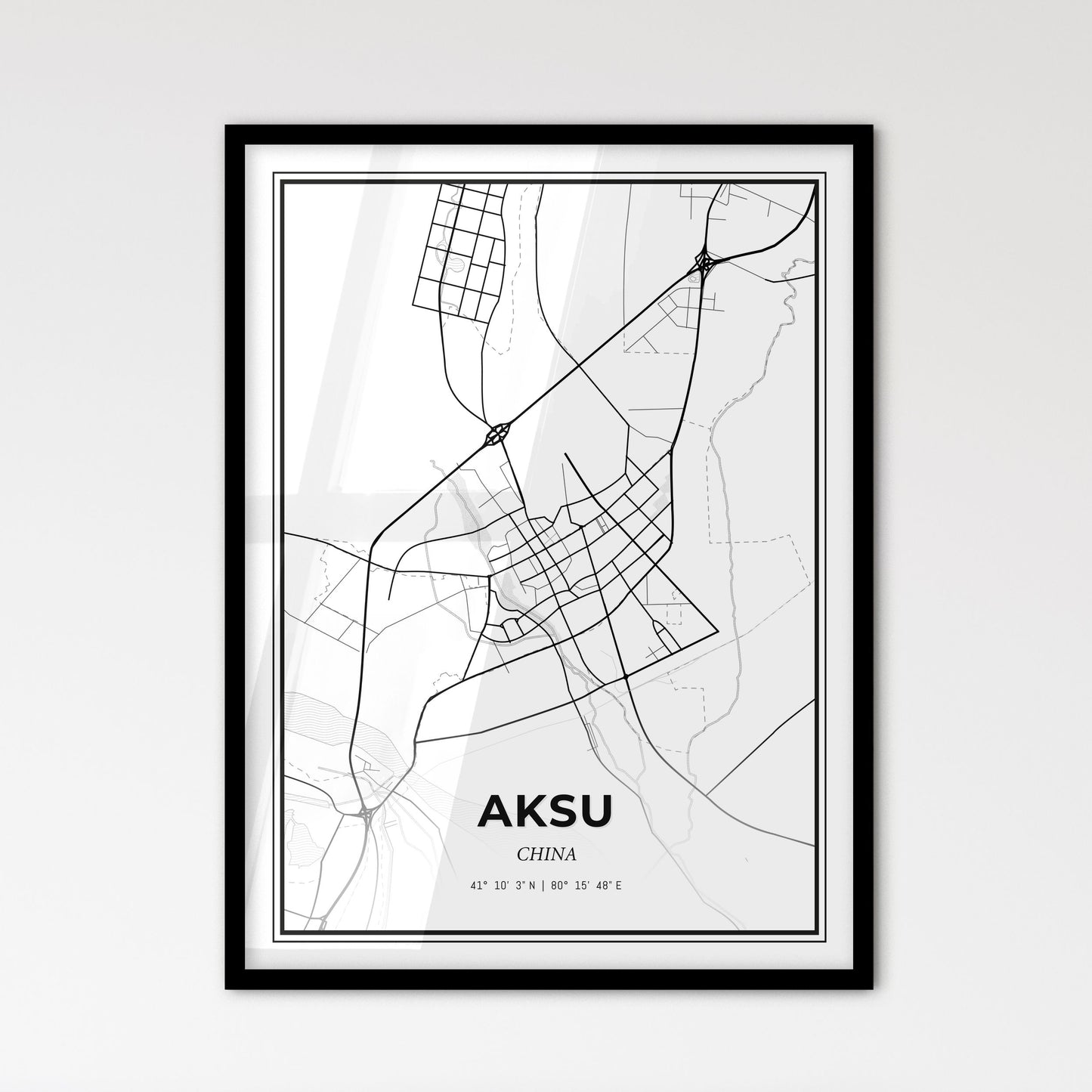 Aksu China - Scandinavian Style City Map for Modern Home Decor