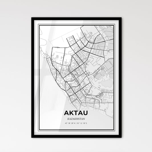 Aktau Kazakhstan - Scandinavian Style City Map for Modern Home Decor