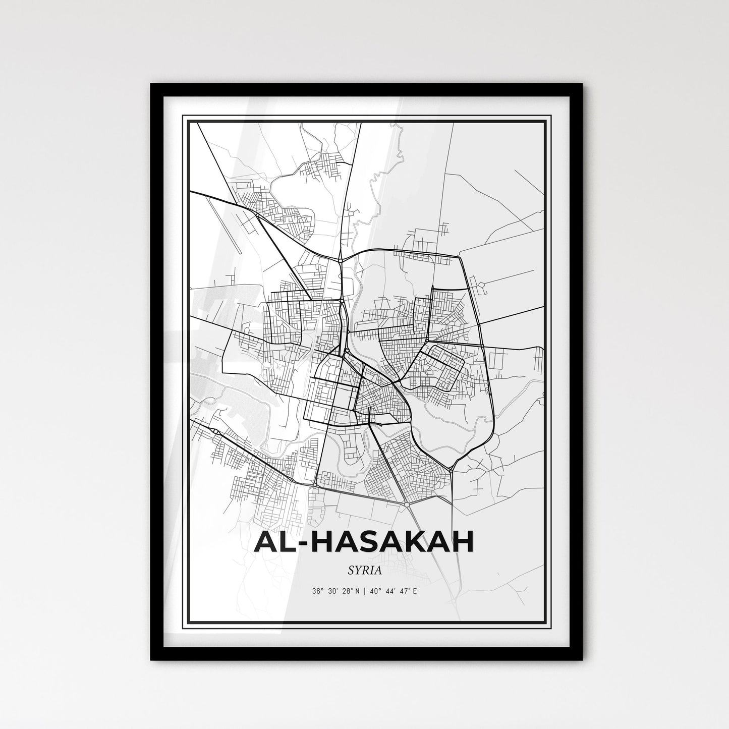 Al-Hasakah Syria - Scandinavian Style City Map for Modern Home Decor