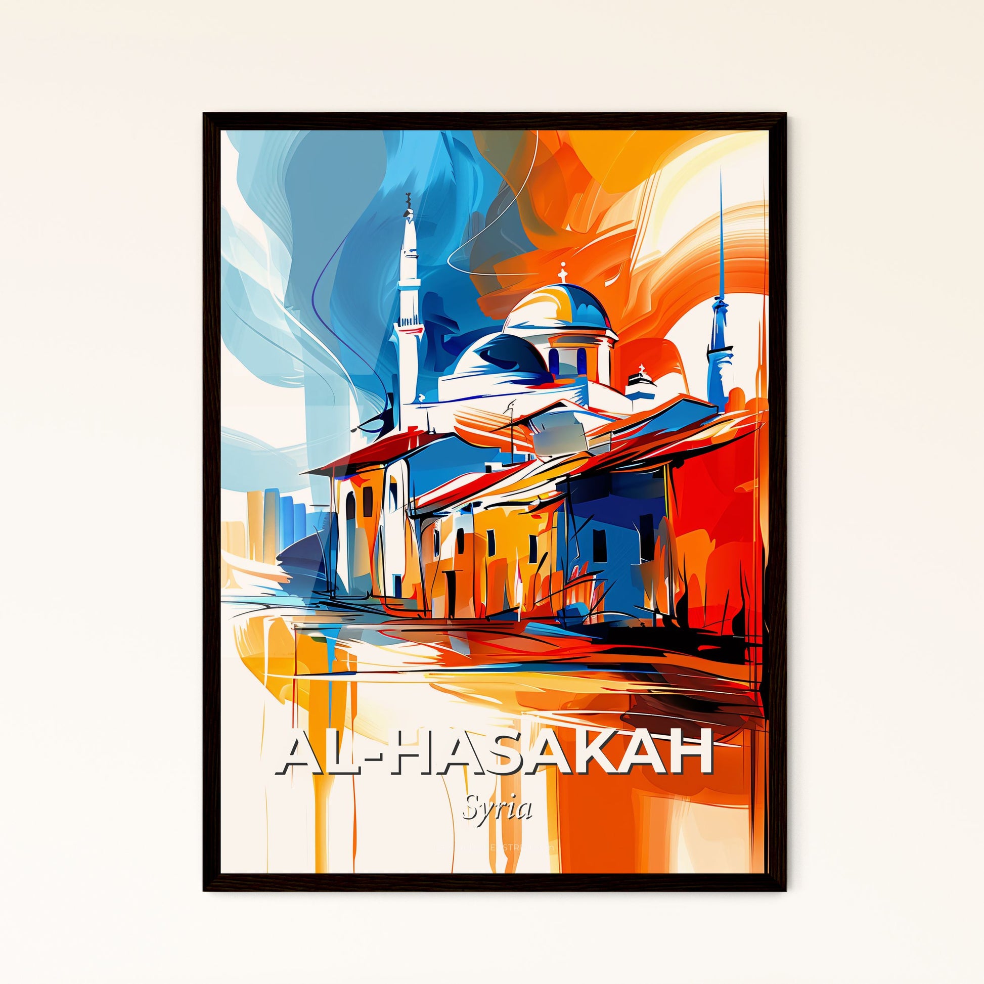 Vibrant Al-Hasakah, Syria - A Painting Of A Building With A Dome And Towers