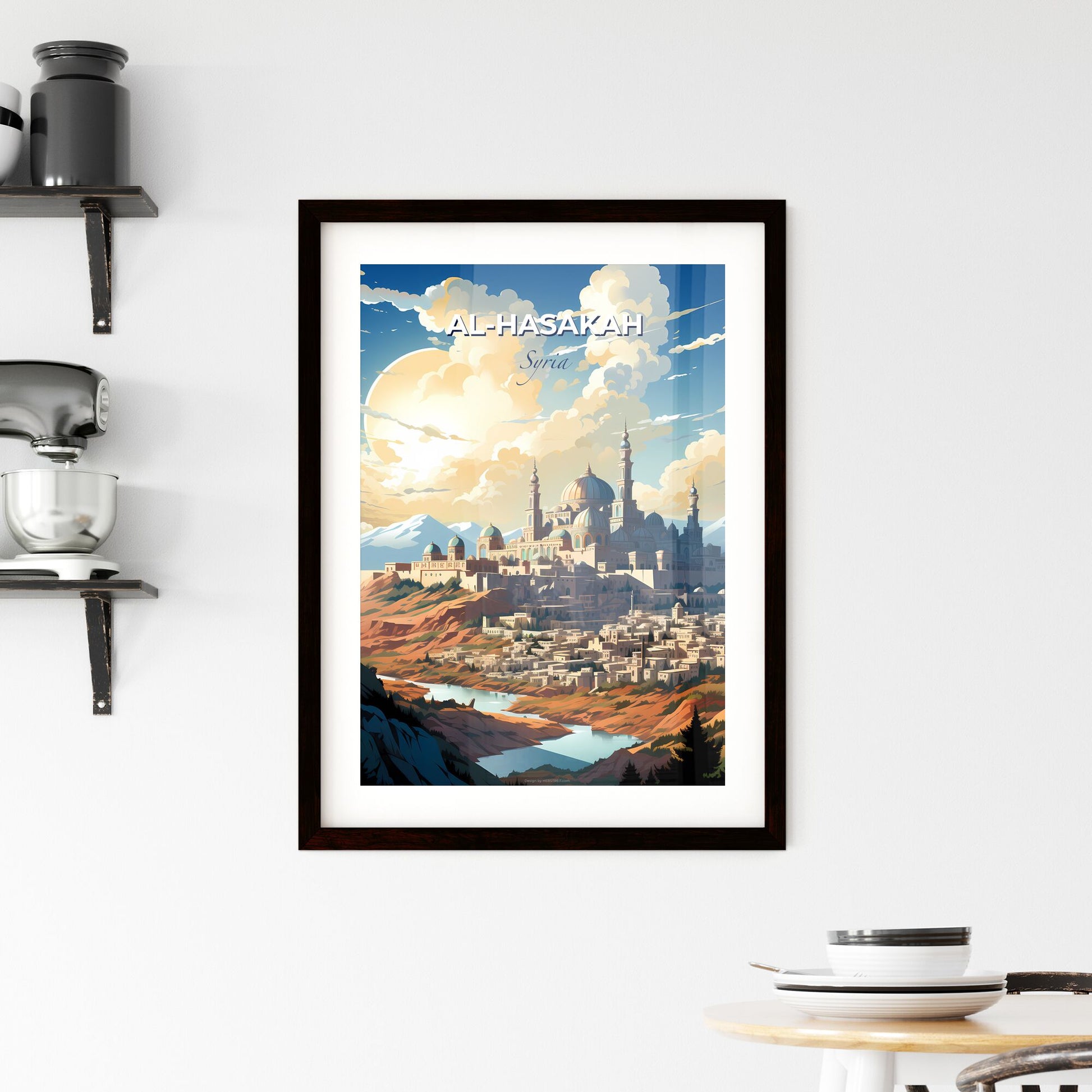 Al-Hasakah Syria Skyline Painting Vibrant Cityscape City Art Watercolor Default Title