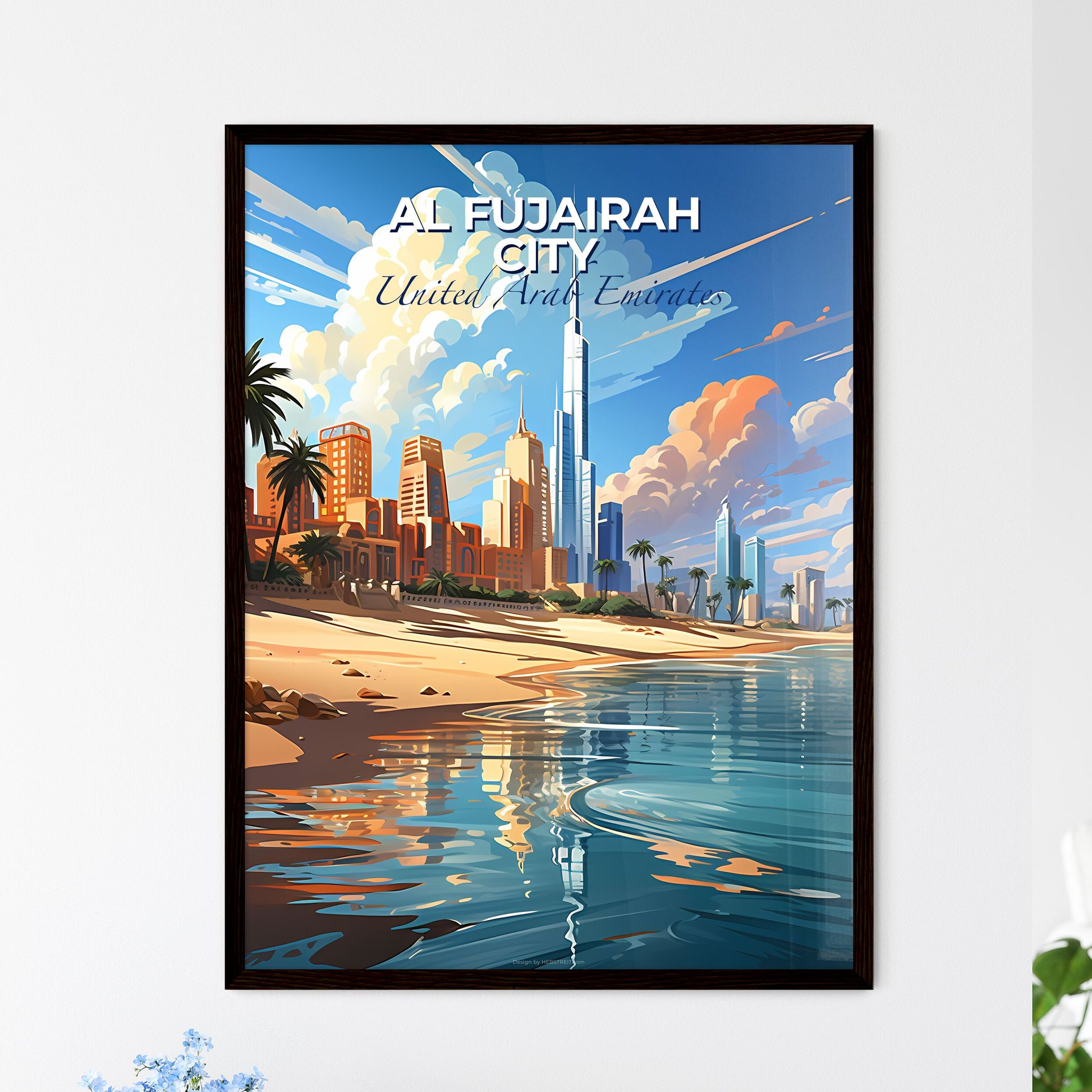 Expressive Urban Beachscape: Al Fujairah City Skyline with Iconic Palm Trees Default Title