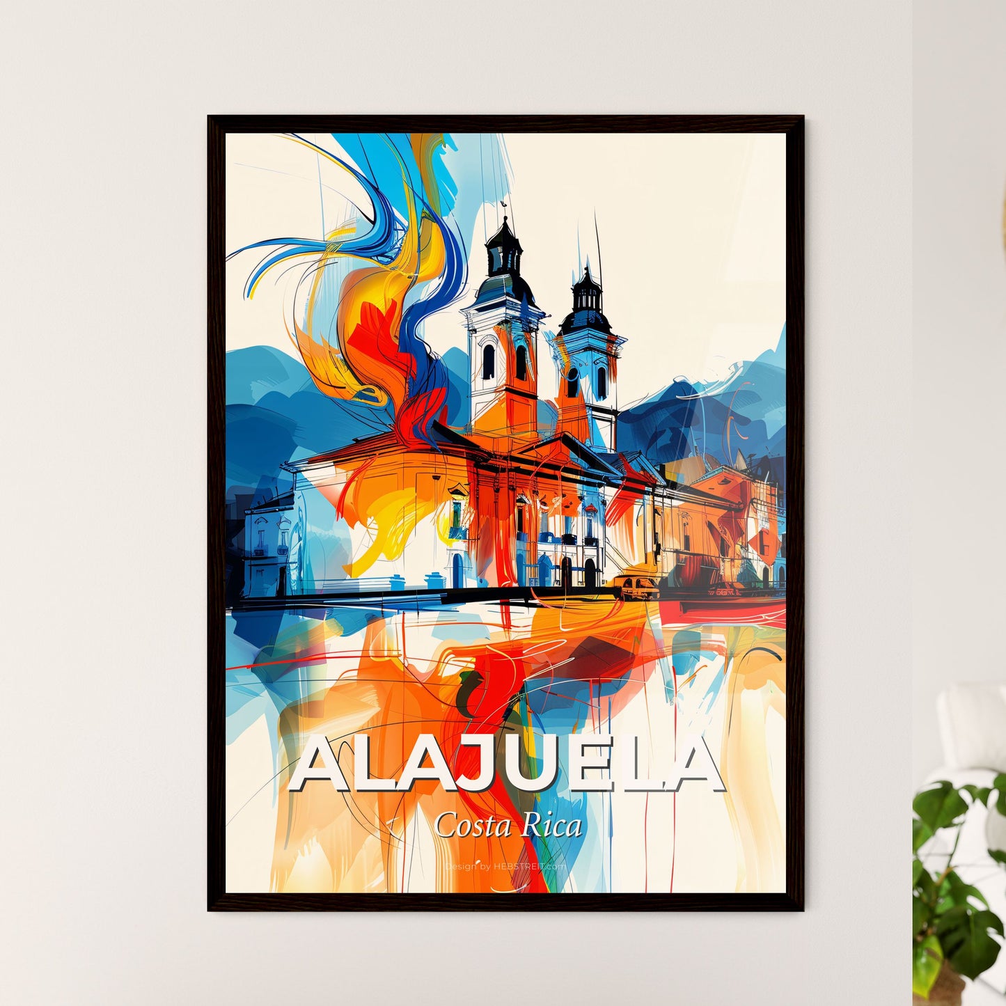 Vibrant Alajuela, Costa Rica - A Painting Of A Building With A Fire Coming Out Of It