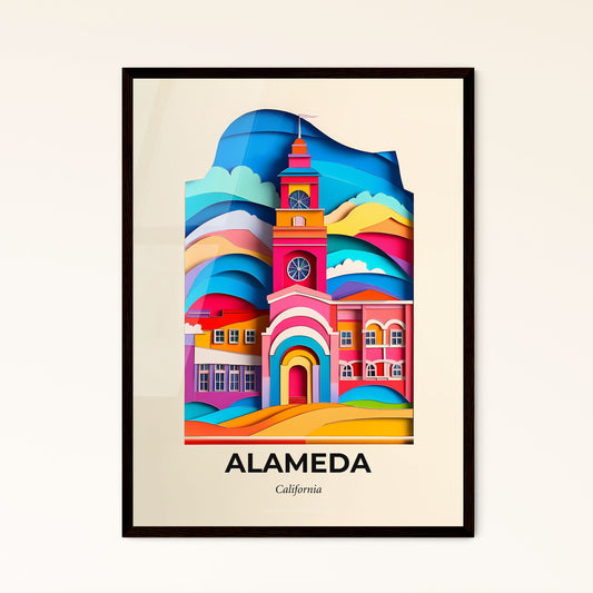 Vivid Alameda, California - a colorful building with a clock tower in the middle of it