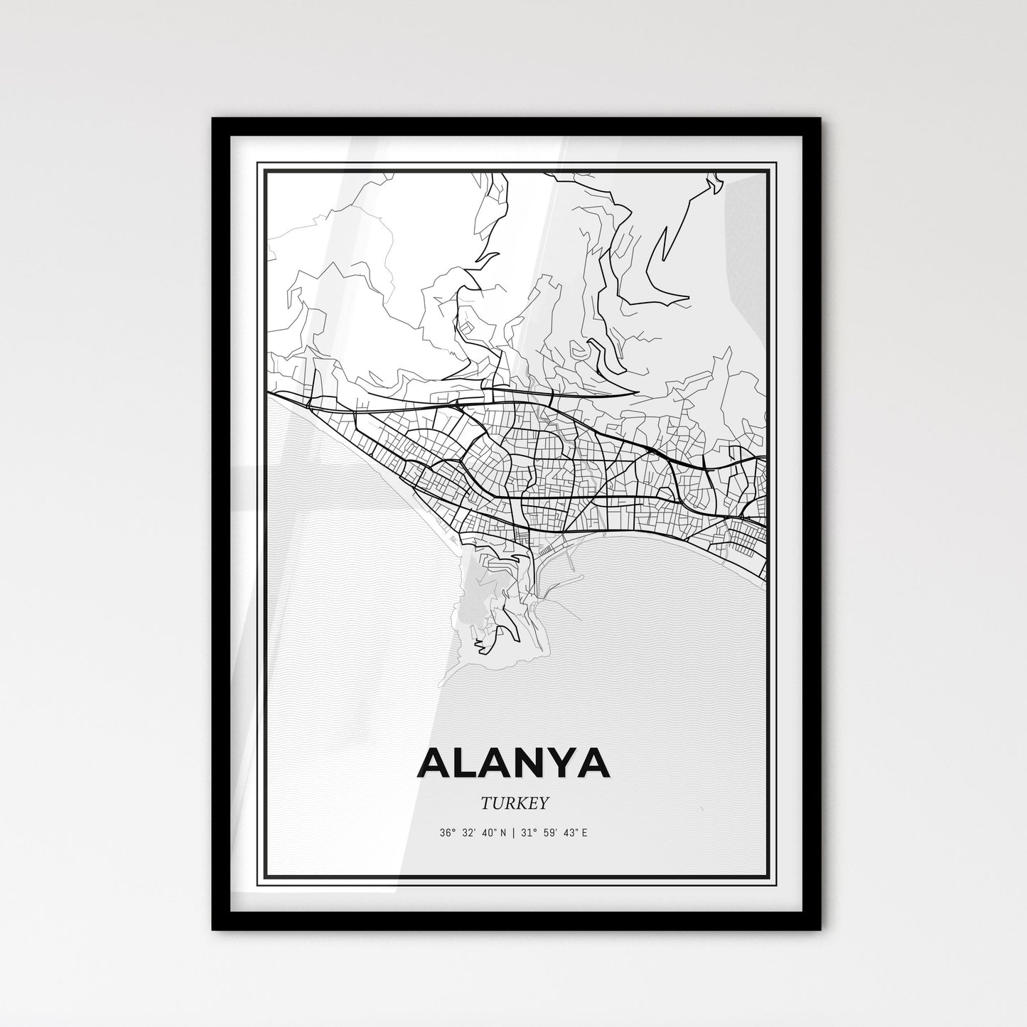 Alanya Turkey - Scandinavian Style City Map for Modern Home Decor