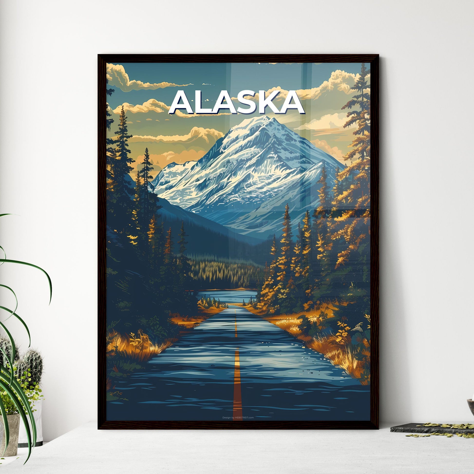 Abstract Mountain Highway Painting, Alaska, USA, Vibrant Artwork, Landscape