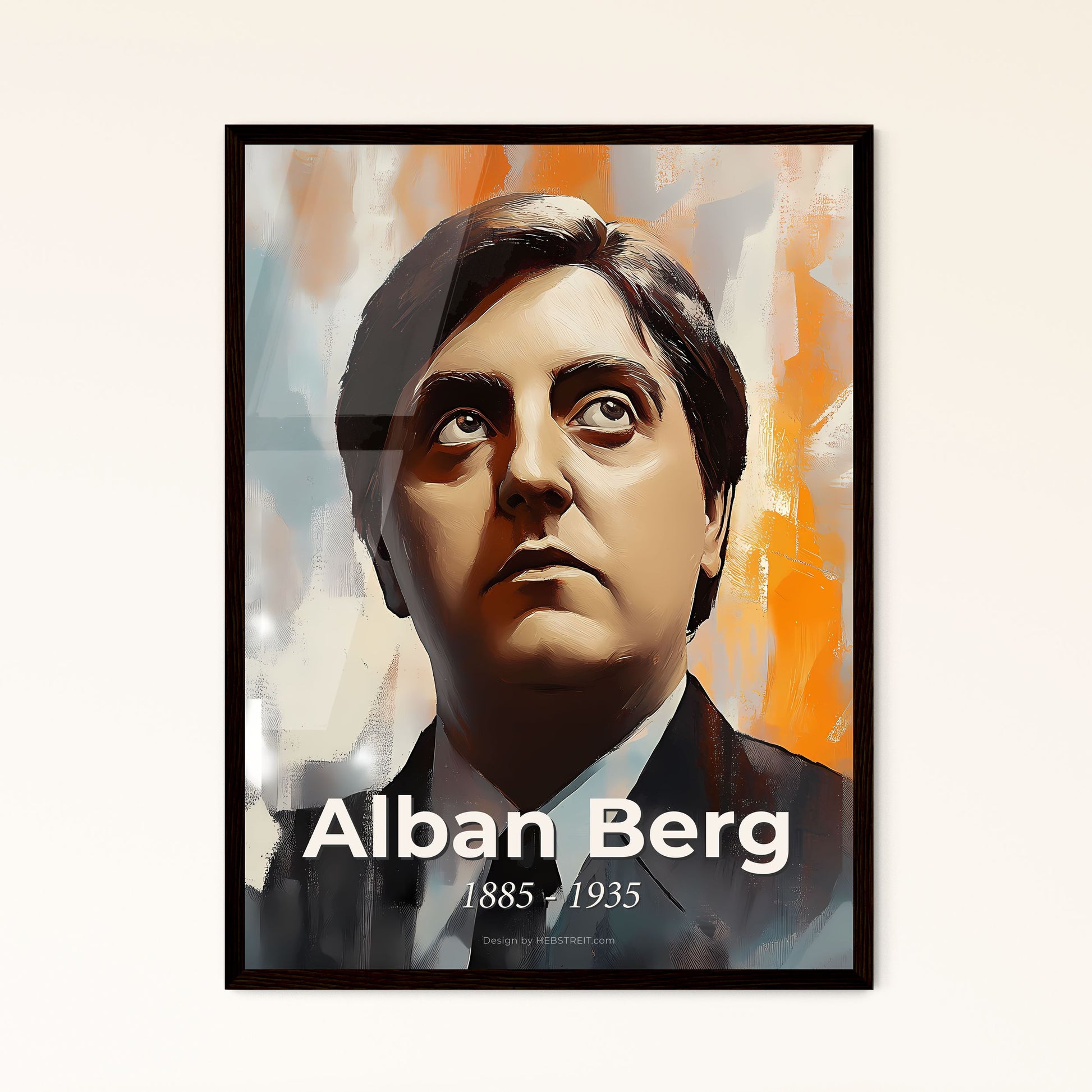 Portrait of Alban Berg, 1885 - 1935. Impressionistic painting of a man looking up with his eyes wide open.