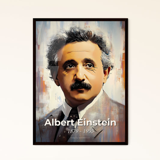 Portrait of Albert Einstein, 1879 - 1955. Impressionistic painting of a man with a mustache.