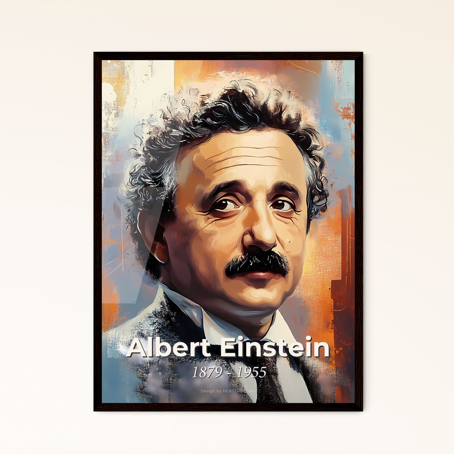 Portrait of Albert Einstein, 1879 - 1955. Impressionistic painting of a man with a mustache.