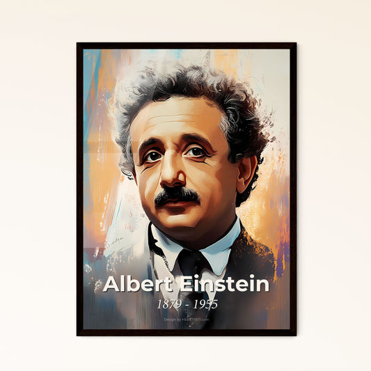 Portrait of Albert Einstein, 1879 - 1955. Impressionistic painting of a man with curly hair and a mustache.