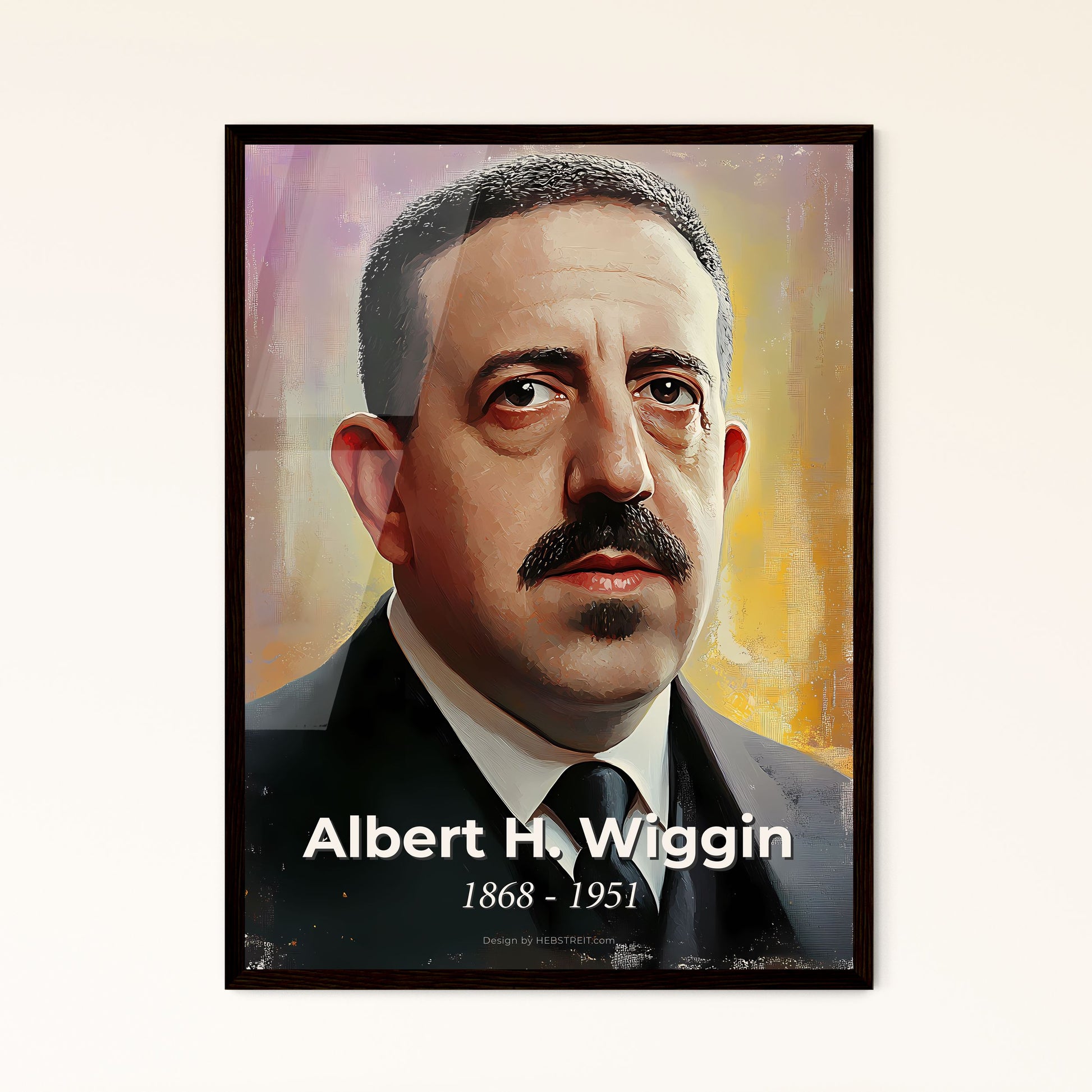 Portrait of Albert H. Wiggin, 1868 - 1951. Impressionistic painting of a man with a mustache.