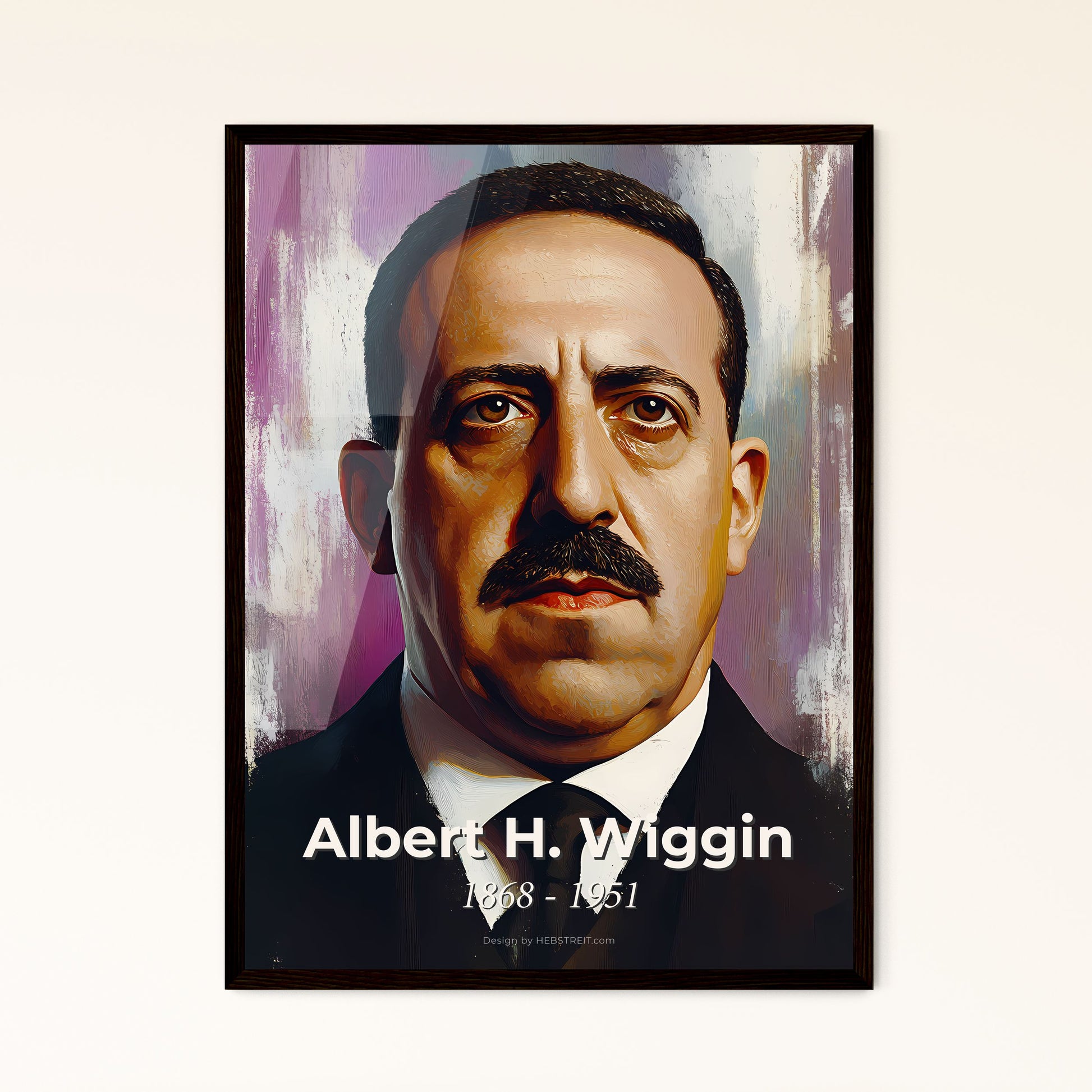 Portrait of Albert H. Wiggin, 1868 - 1951. Impressionistic painting of a man with a mustache.