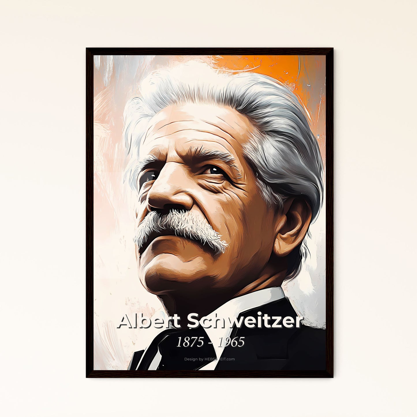 Portrait of Albert Schweitzer, 1875 - 1965. Impressionistic painting of a man with a mustache.