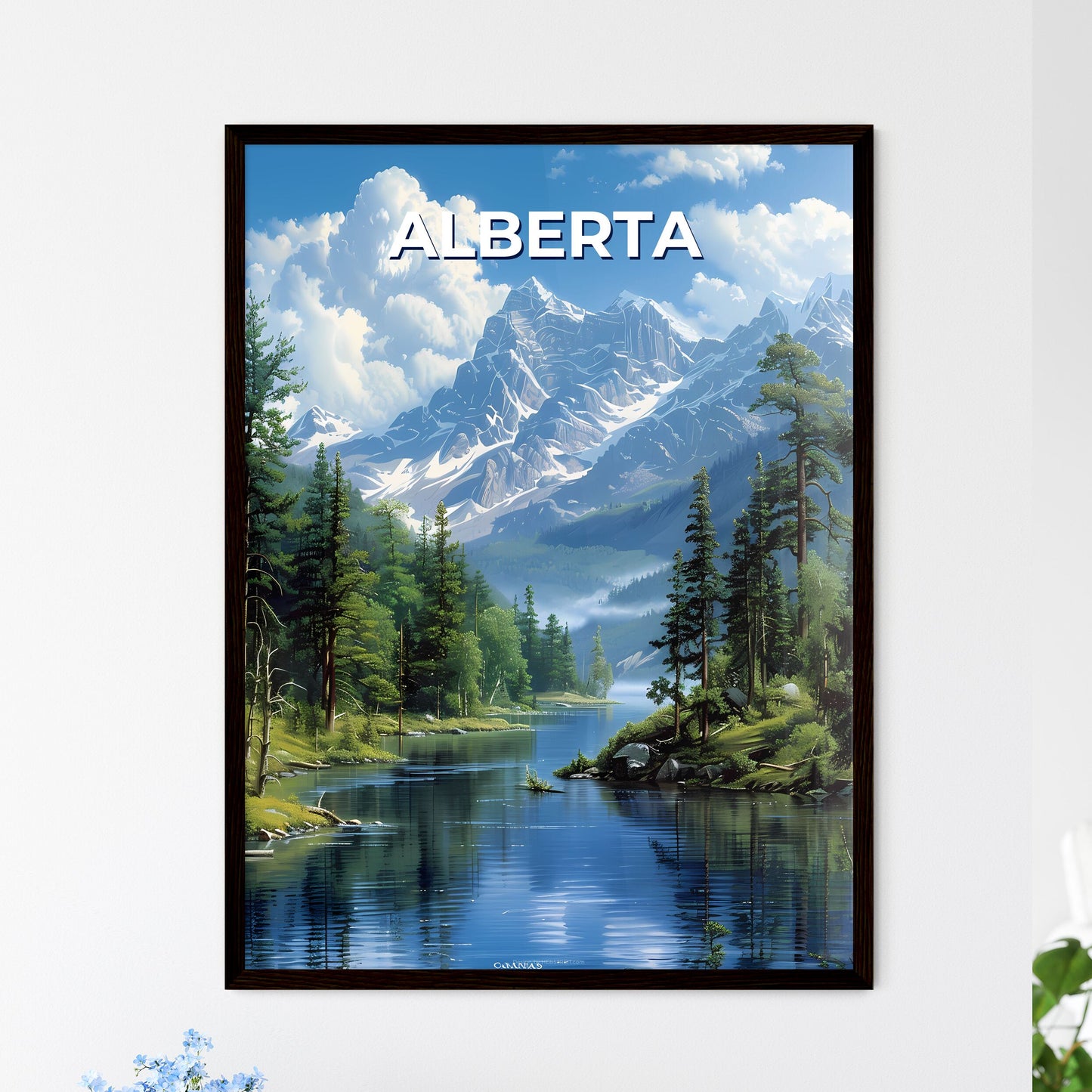 River Landscape Painting: Alberta, Canada, Nature, Mountains, Trees, Art