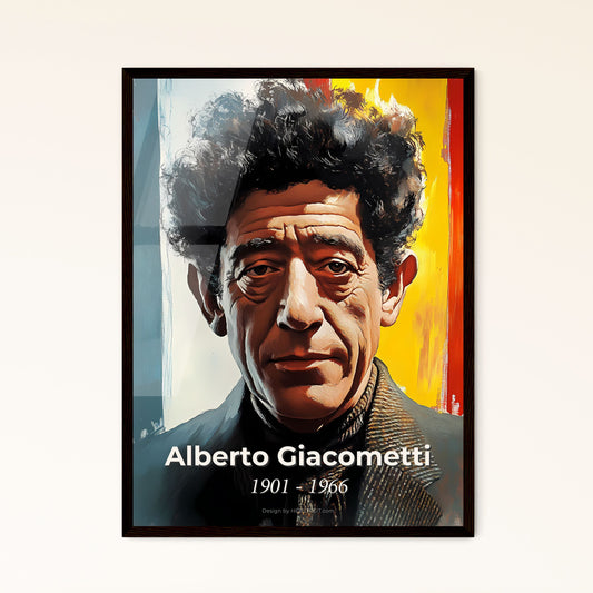 Portrait of Alberto Giacometti, 1901 - 1966. Impressionistic painting of a man with curly hair and a tie.