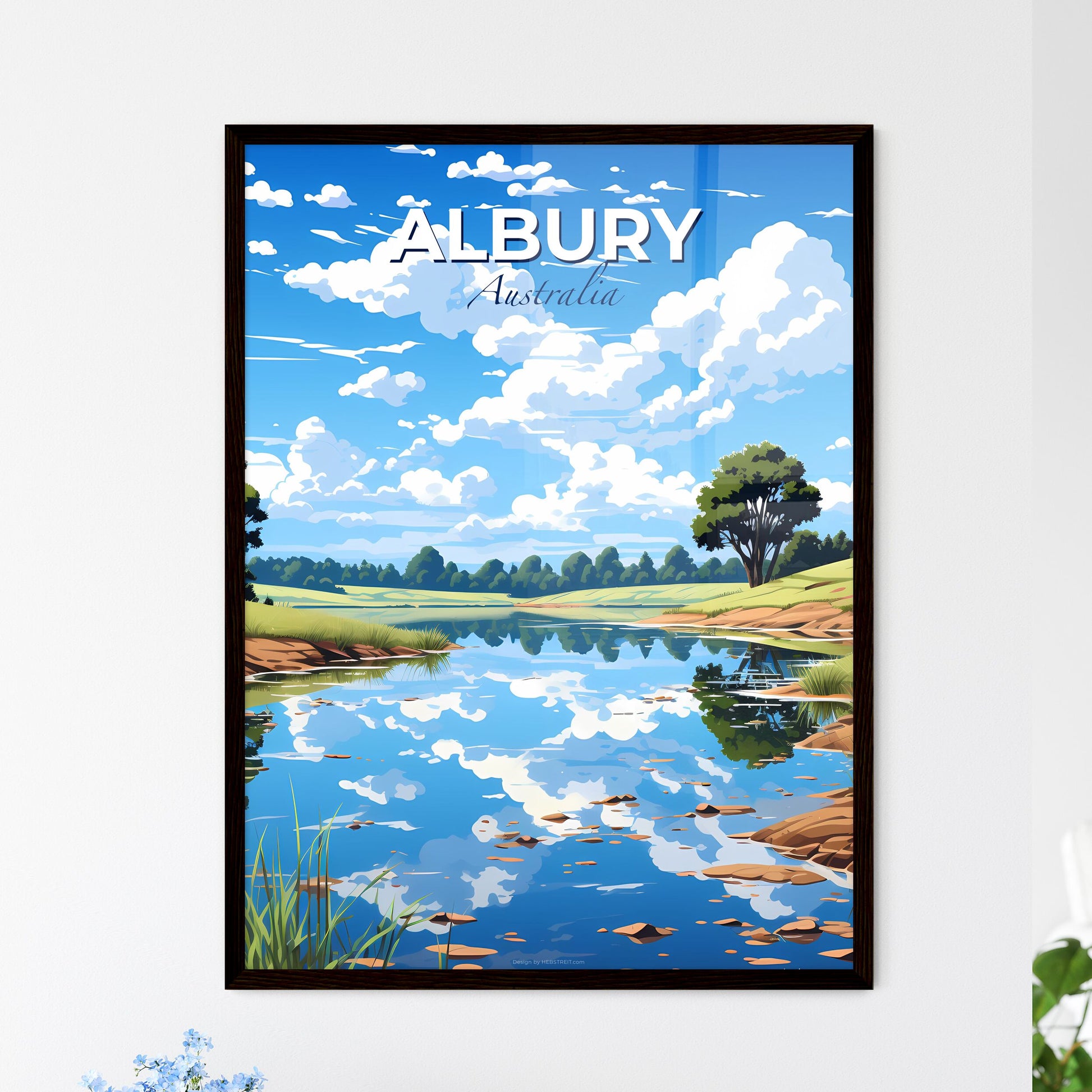 Vibrant Riverbank Skyline Painting Albury Wodonga Australia featuring grass and trees Default Title