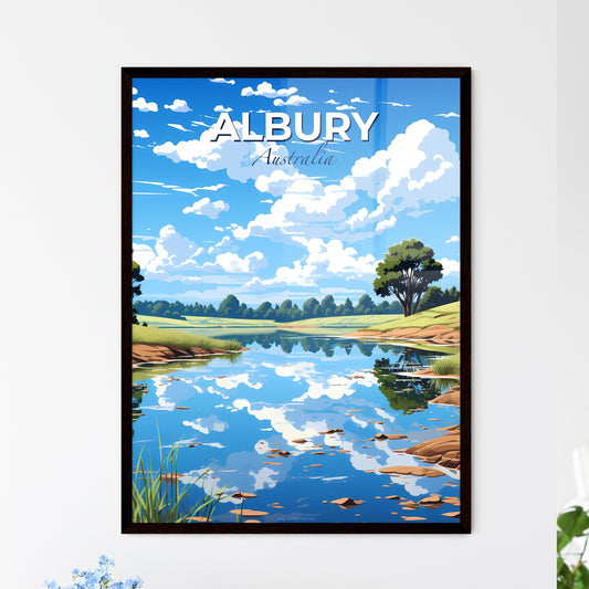 Vibrant Riverbank Skyline Painting Albury Wodonga Australia featuring grass and trees Default Title