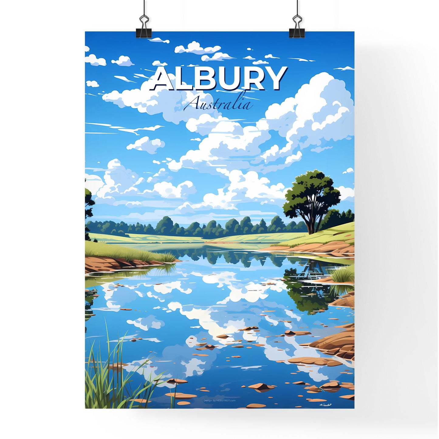 Vibrant Riverbank Skyline Painting Albury Wodonga Australia featuring grass and trees Default Title