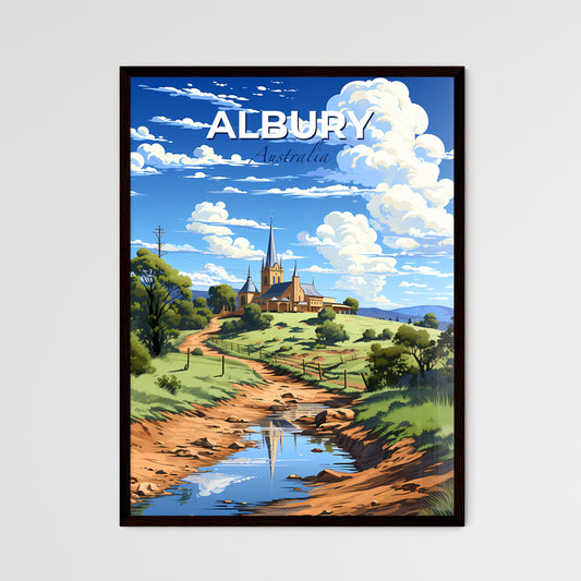 Albury-Wodonga Skyline Painting: Church and Stream Landscape with Artistic Flair Default Title