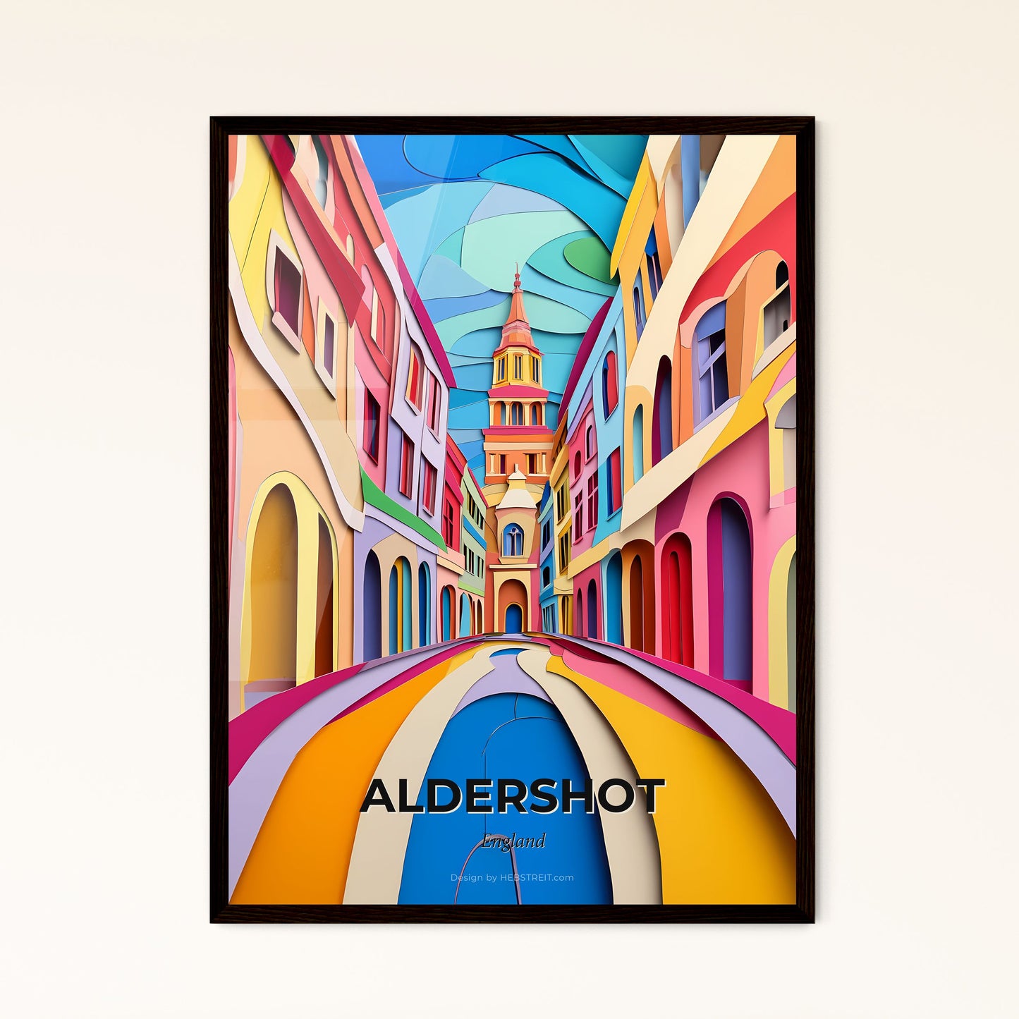 Vivid Aldershot, England - a paper cut of a city with a church