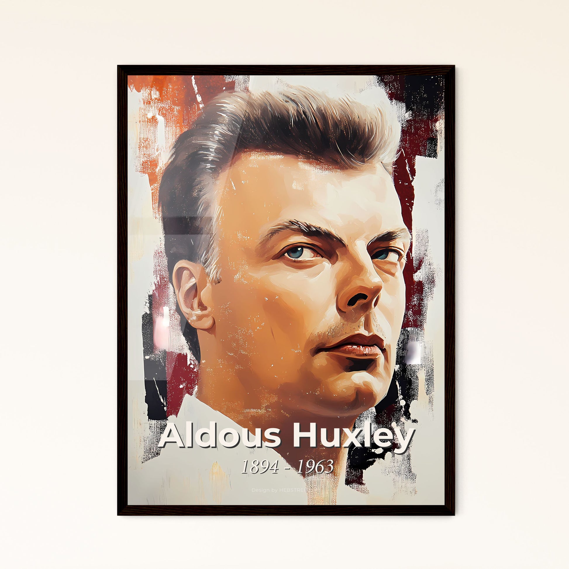 Portrait of Aldous Huxley, 1894 - 1963. Impressionistic painting of a man with short hair and a white shirt.