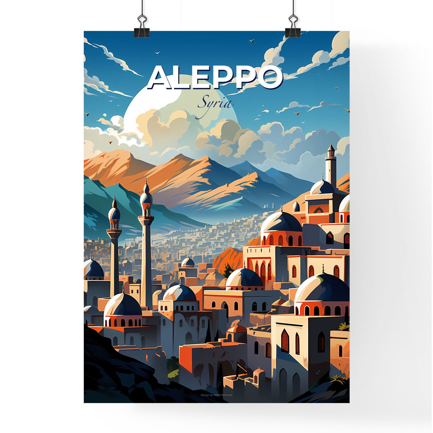 Vibrant Aleppo Cityscape Art: Skyline with Towers and Mountain Panorama Default Title