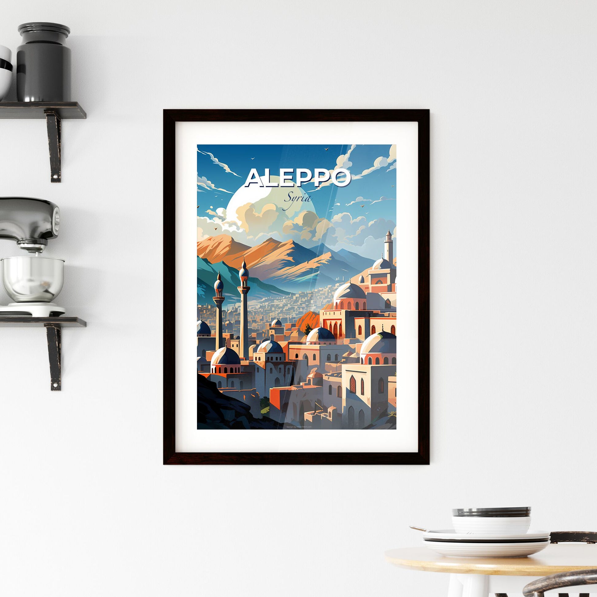 Vibrant Aleppo Cityscape Art: Skyline with Towers and Mountain Panorama Default Title