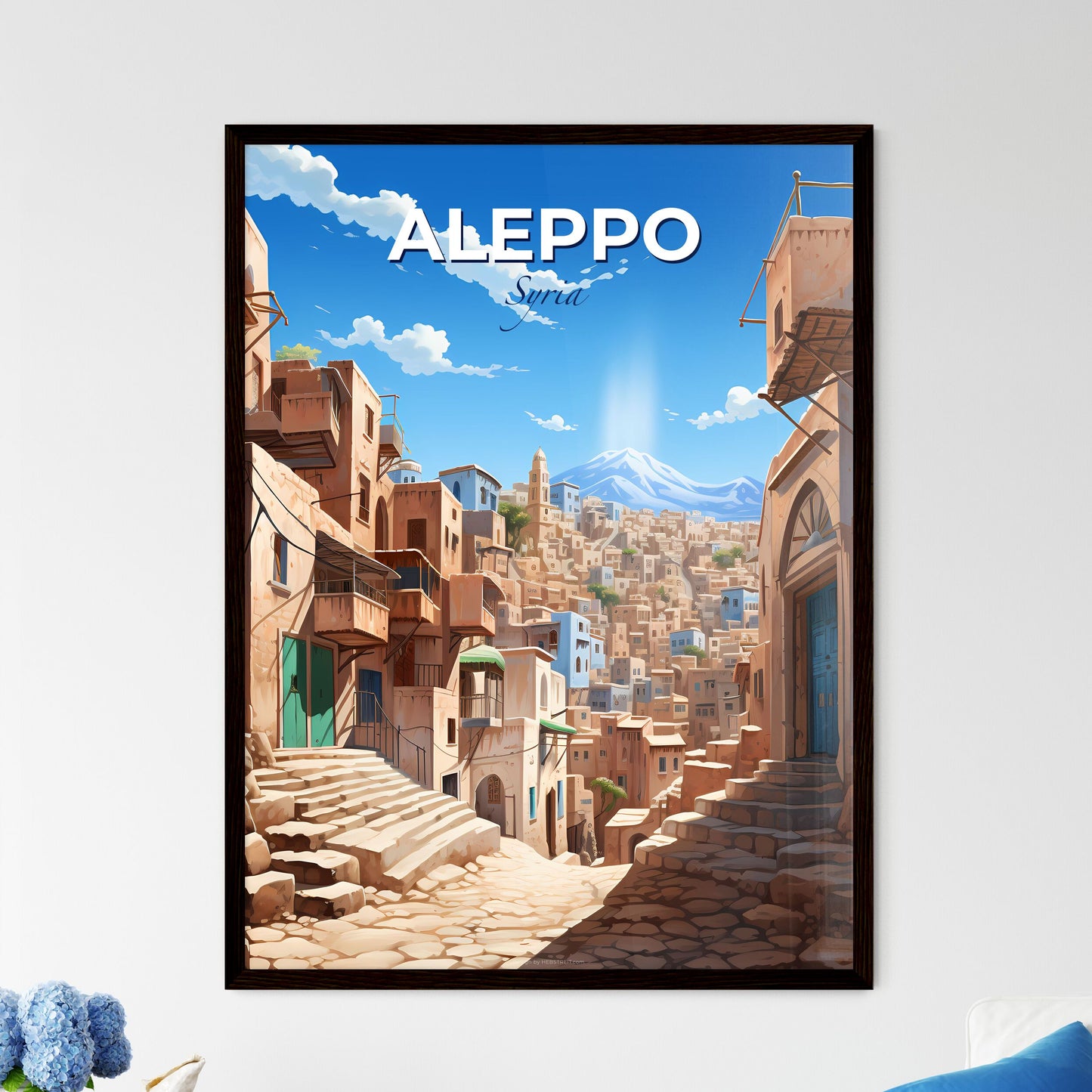 Vibrant Skyline Art of Aleppo, Syria - Cityscape with Iconic Mountain Backdrop Default Title