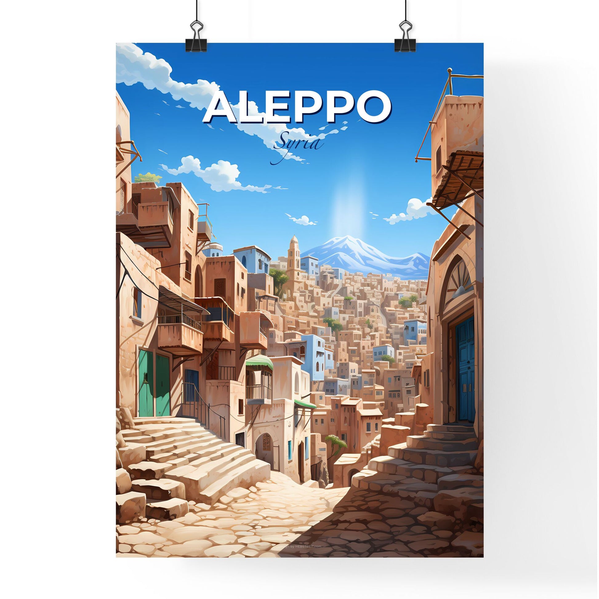 Vibrant Skyline Art of Aleppo, Syria - Cityscape with Iconic Mountain Backdrop Default Title