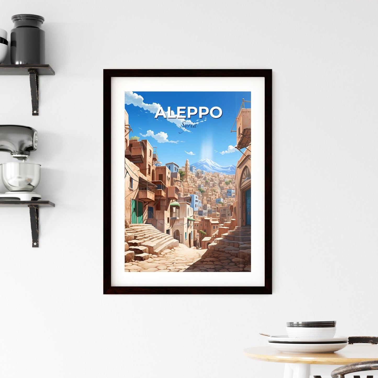 Vibrant Skyline Art of Aleppo, Syria - Cityscape with Iconic Mountain Backdrop Default Title