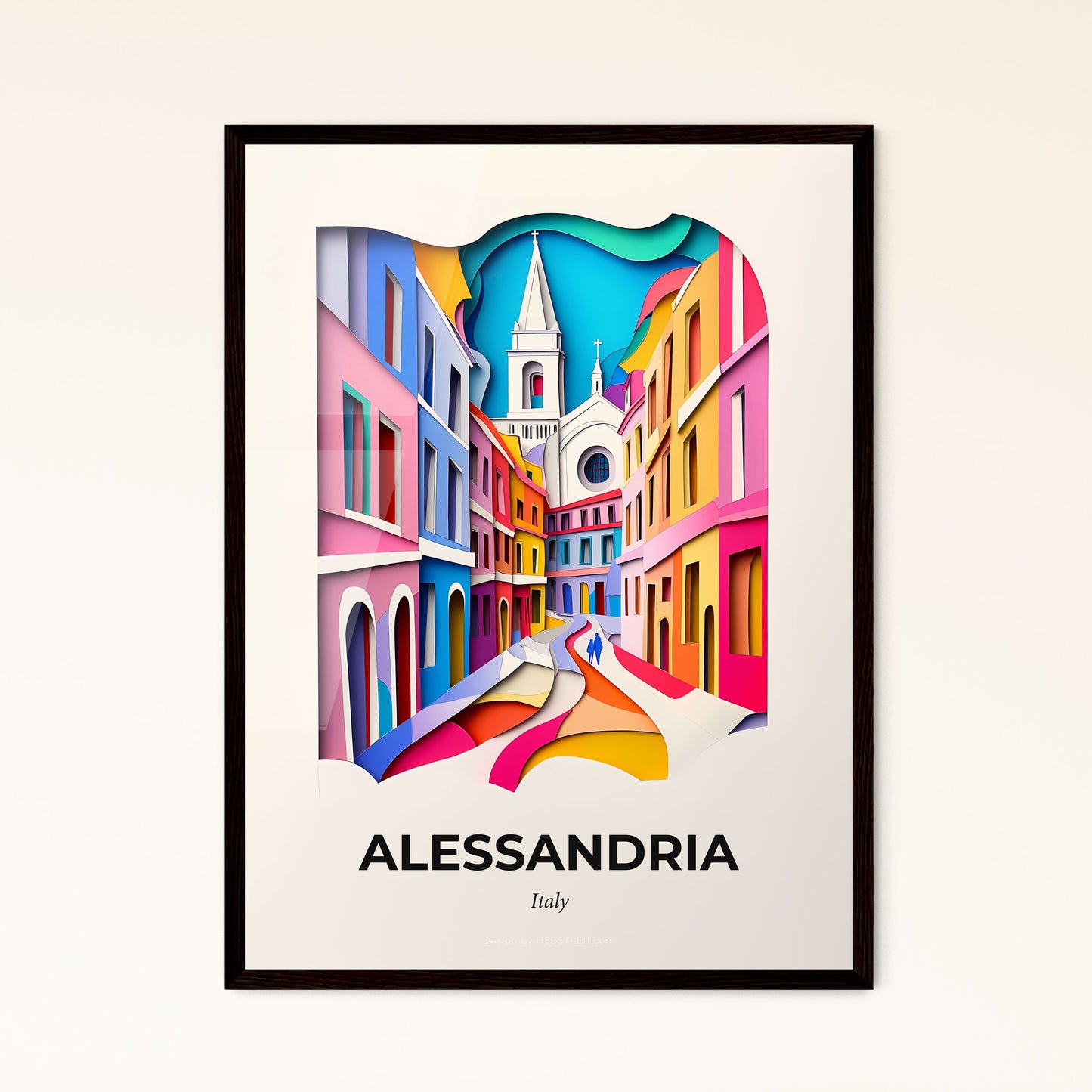 Vivid Alessandria, Italy - a colorful city street with a church in the background