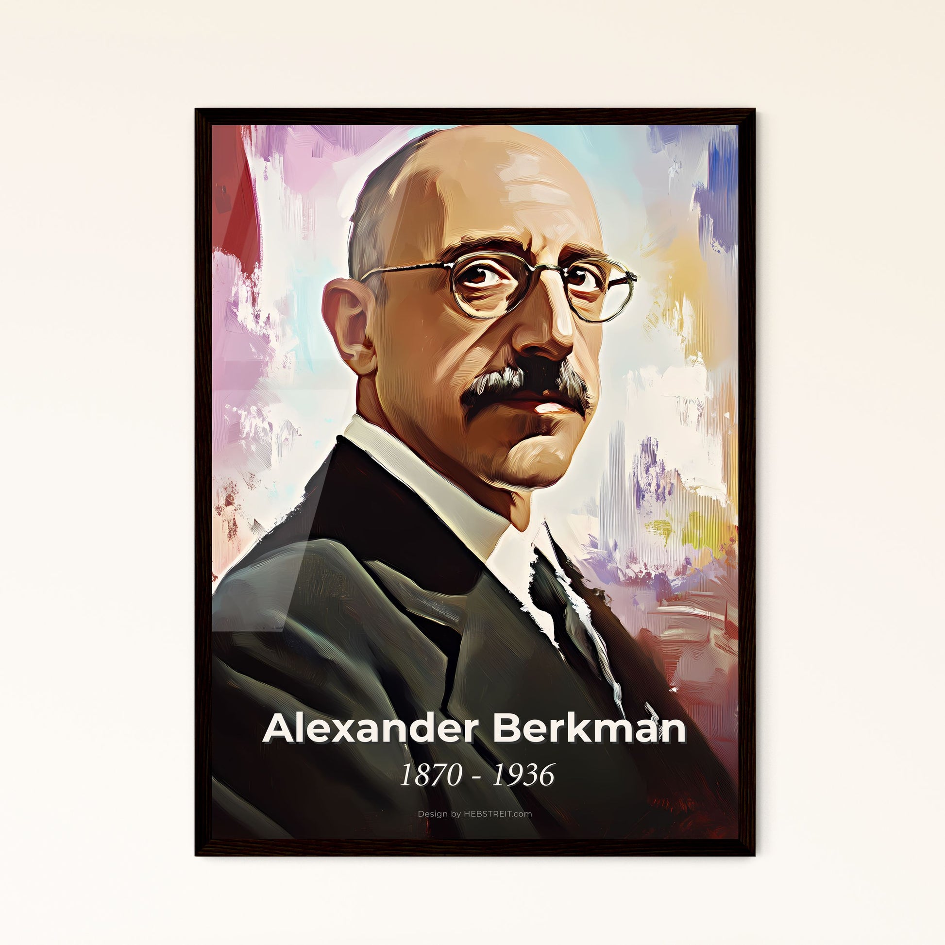 Portrait of Alexander Berkman, 1870 - 1936. Impressionistic painting of a man with a mustache wearing glasses.