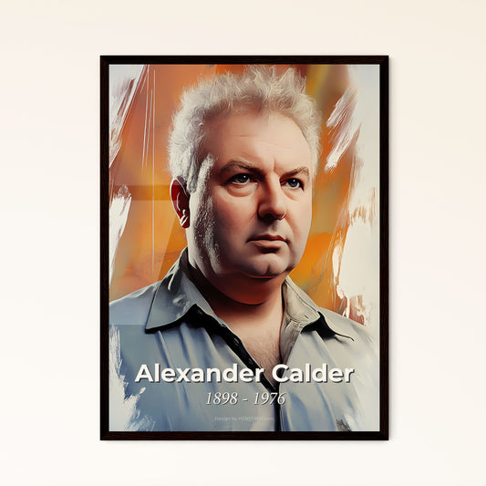 Portrait of Alexander Calder, 1898 - 1976. Impressionistic painting of a man with grey hair.