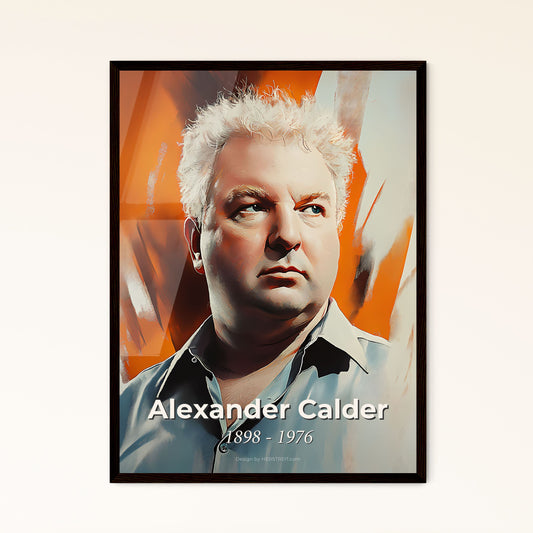 Portrait of Alexander Calder, 1898 - 1976. Impressionistic painting of a man looking up with a serious expression.