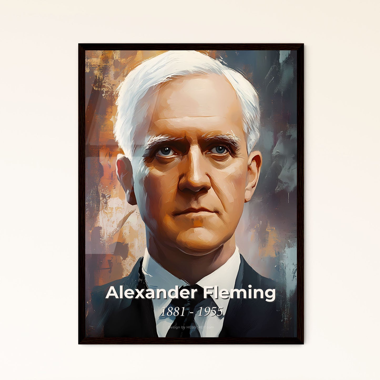 Portrait of Alexander Fleming, 1881 - 1955. Impressionistic painting of a man in a suit and tie.