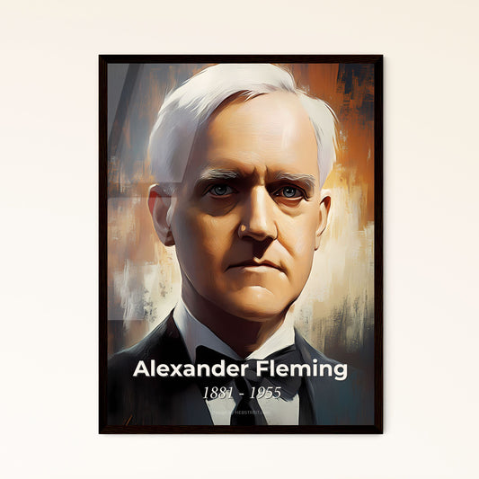 Portrait of Alexander Fleming, 1881 - 1955. Impressionistic painting of a man in a suit.