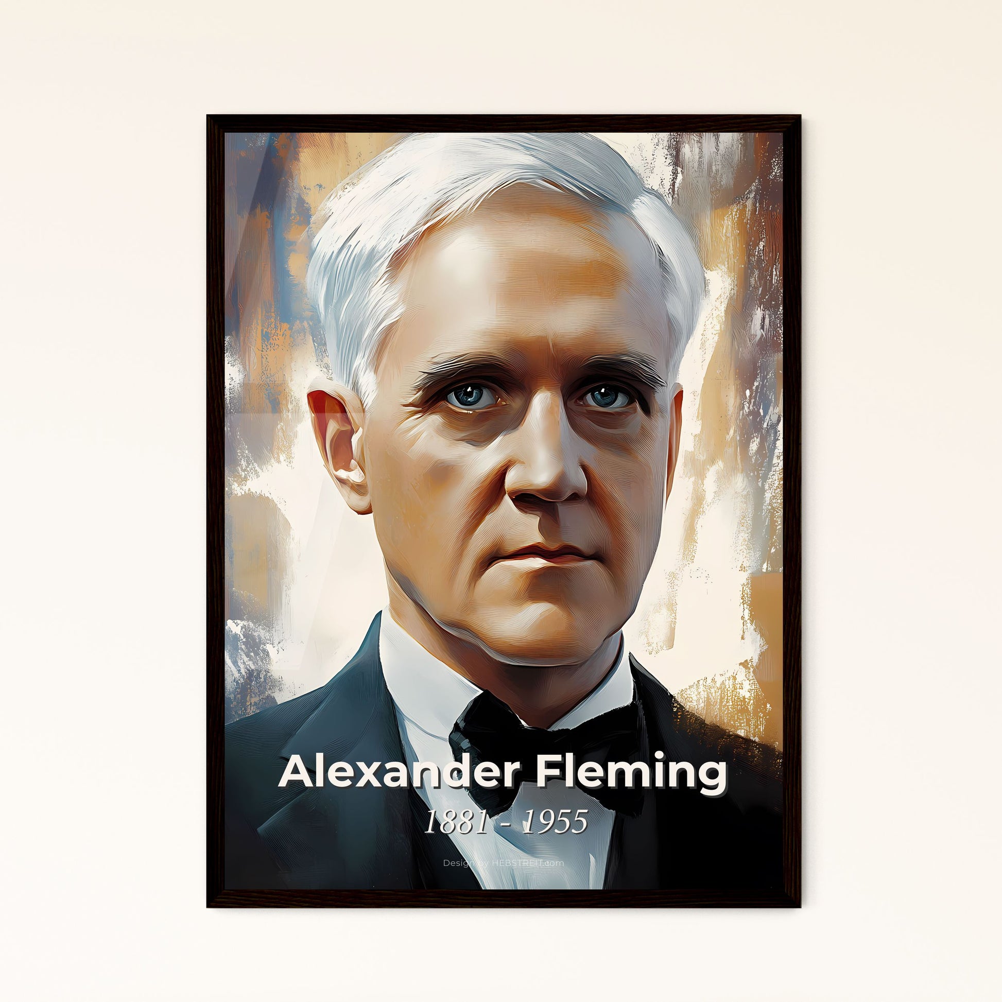 Portrait of Alexander Fleming, 1881 - 1955. Impressionistic painting of a man in a suit.