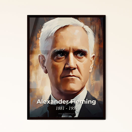 Portrait of Alexander Fleming, 1881 - 1955. Impressionistic painting of a man in a suit.