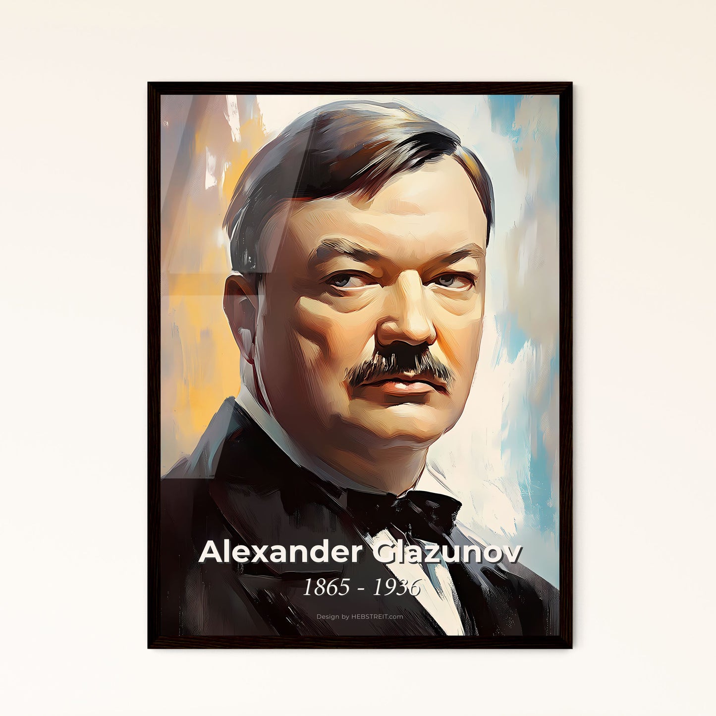 Portrait of Alexander Glazunov, 1865 - 1936. Impressionistic painting of a man with a mustache.