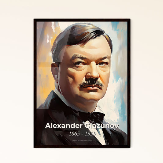 Portrait of Alexander Glazunov, 1865 - 1936. Impressionistic painting of a man with a mustache.