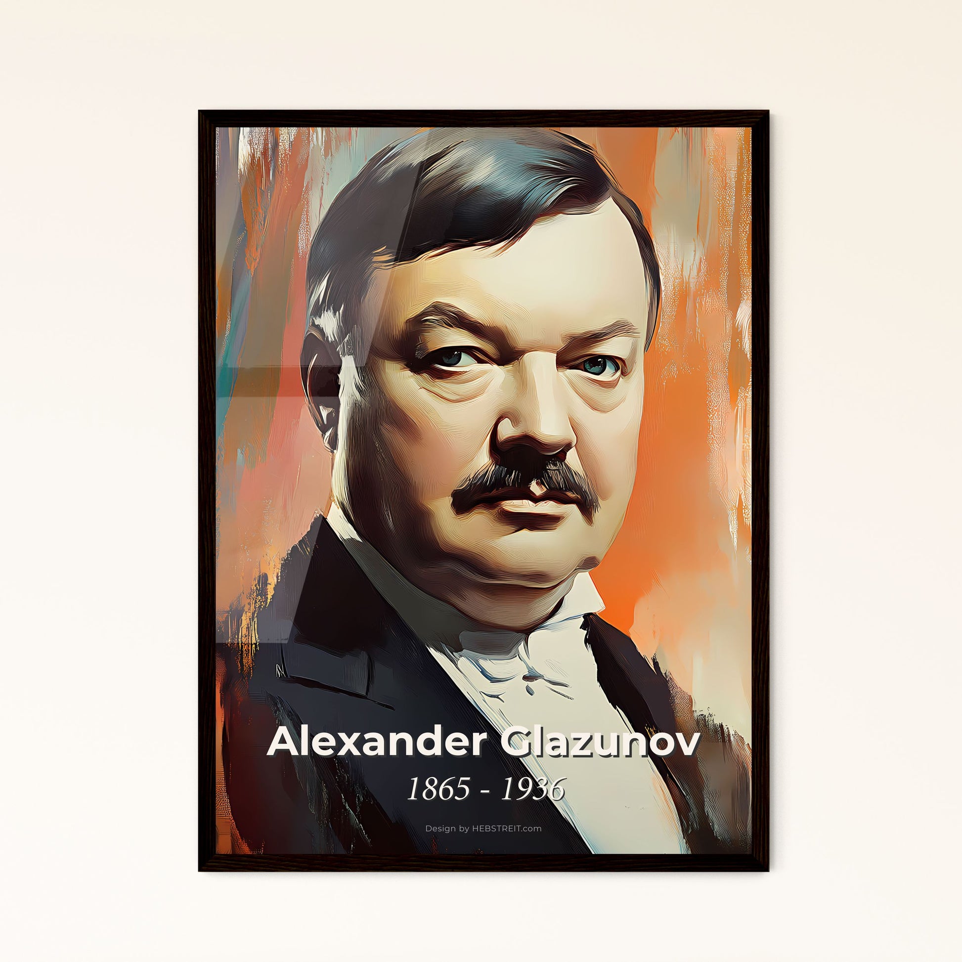 Portrait of Alexander Glazunov, 1865 - 1936. Impressionistic painting of a man with a mustache.