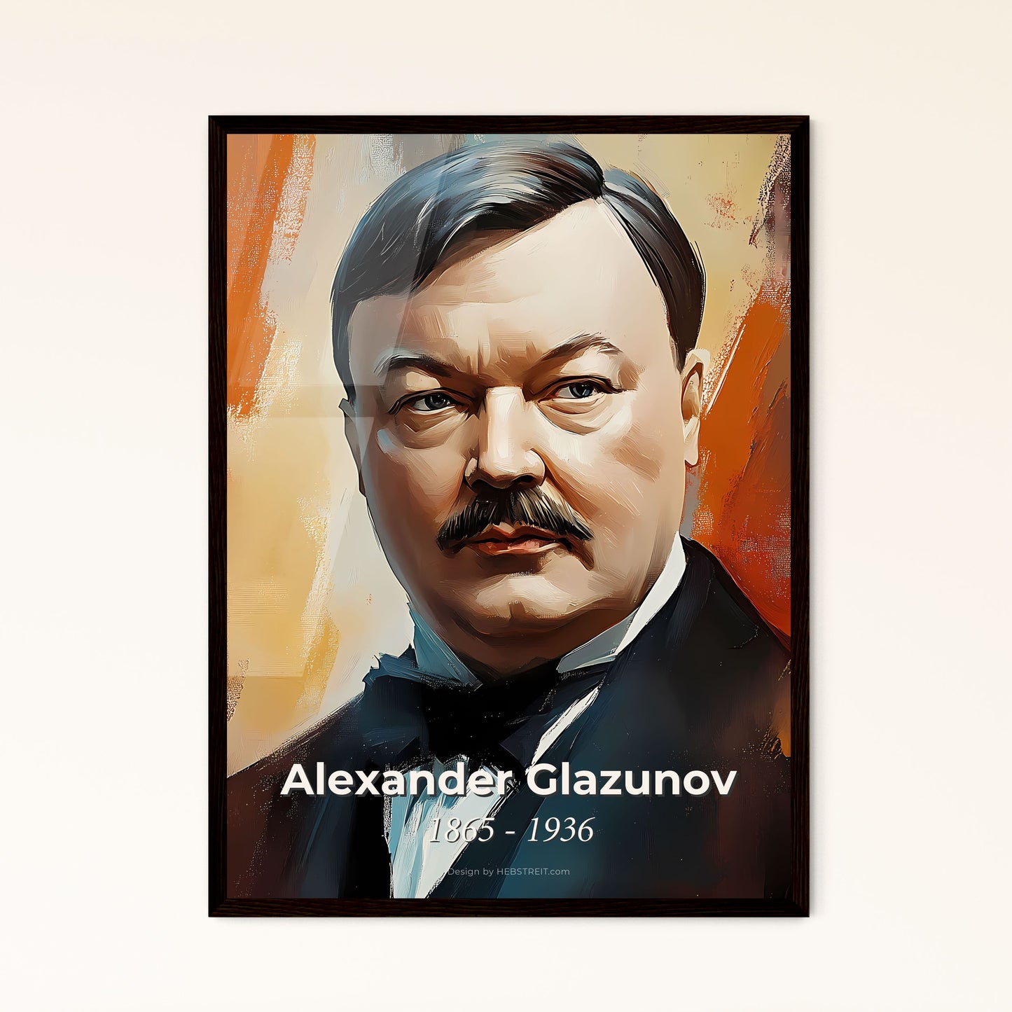 Portrait of Alexander Glazunov, 1865 - 1936. Impressionistic painting of a man with a mustache.